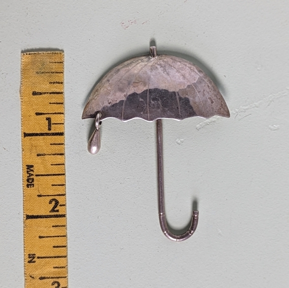 Vintage Sterling Silver Umbrella with Raindrop Brooch Costume Jewelry - Picture 5 of 5